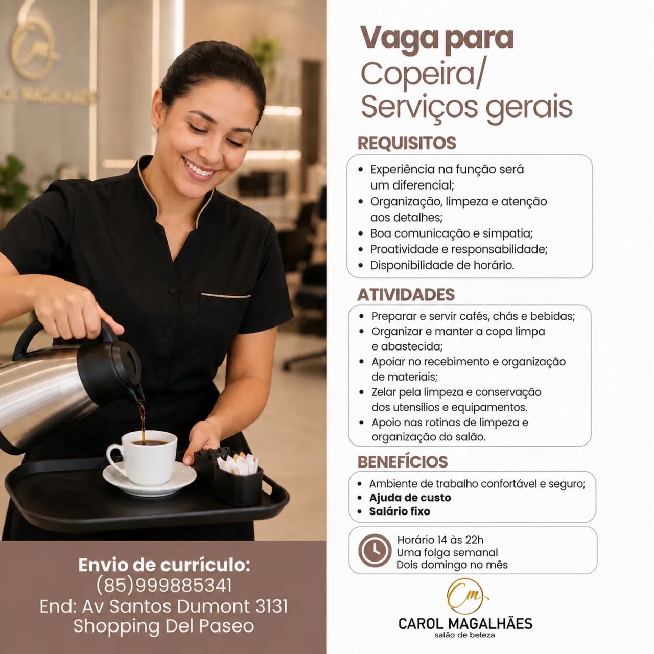 Vaga para Copeira/serviços gerais 