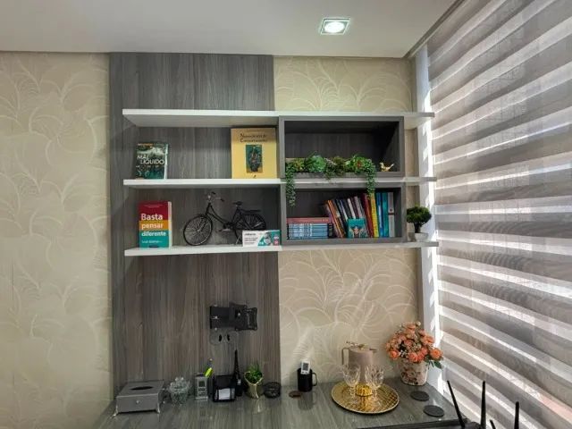 Escrivaninha em L completa com armário e prateleiras - MDF - Palmas - Foto 3