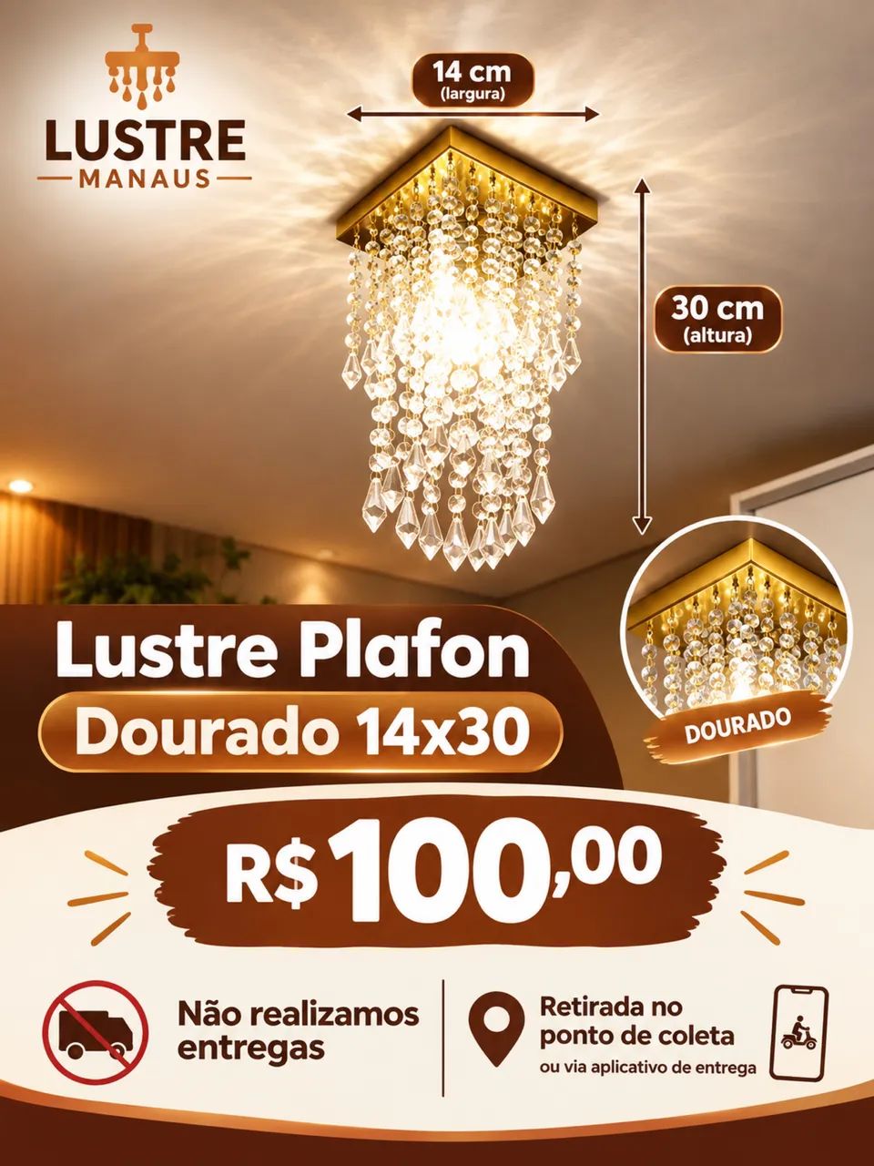 Lustre Plafon Dourado