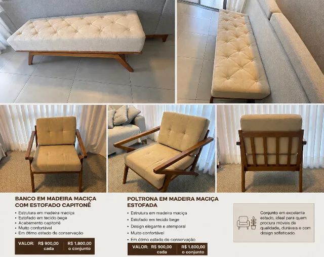 Poltrona e banco de madeira  - Foto 5