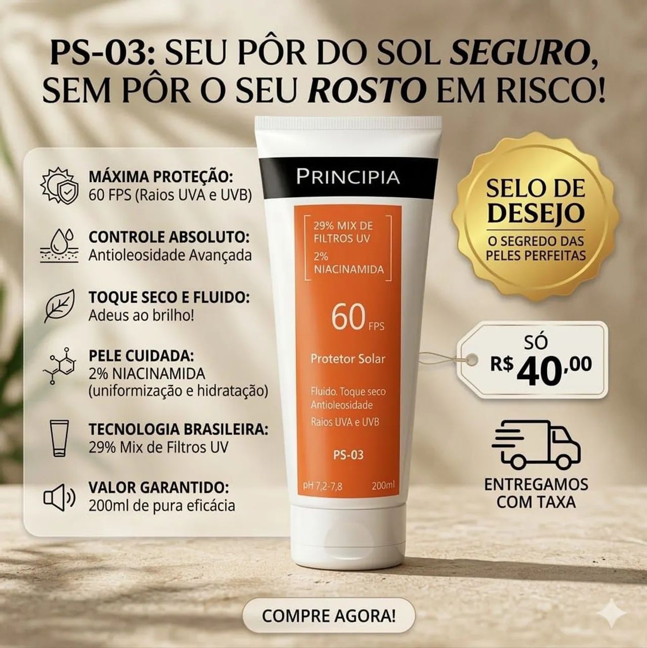 Protetor Solar Corporal PS-03 FPS60 Principia