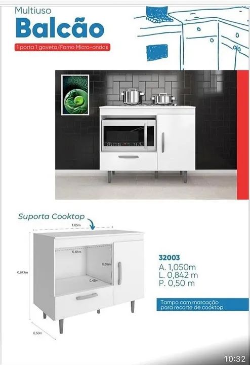 O Balcão Multiuso 1 Porta 1 Gaveta  - Foto 2