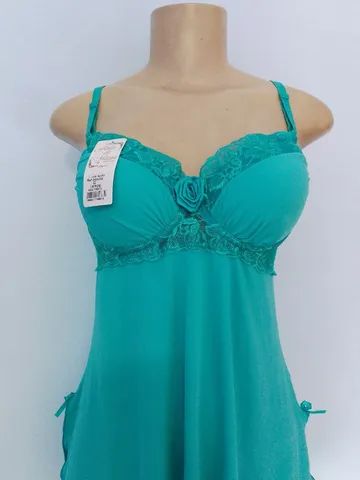 Camisola verde com bojo e renda com calcinha  tam G nova  - Foto 4