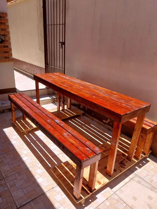 1 Mesa de madeira rústica + bancos 2m X 50cm - Foto 3