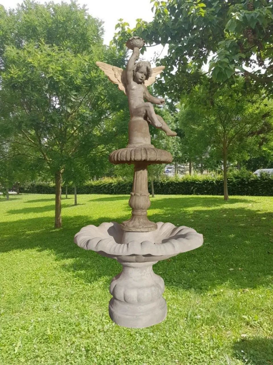 Fonte anjo luminária de cimento para jardim