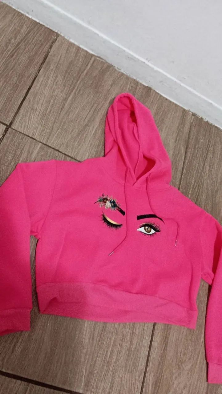 Blusa de Moletom Rosa Shein com Estampa de Olho,Nova,flanelada M - Foto 2