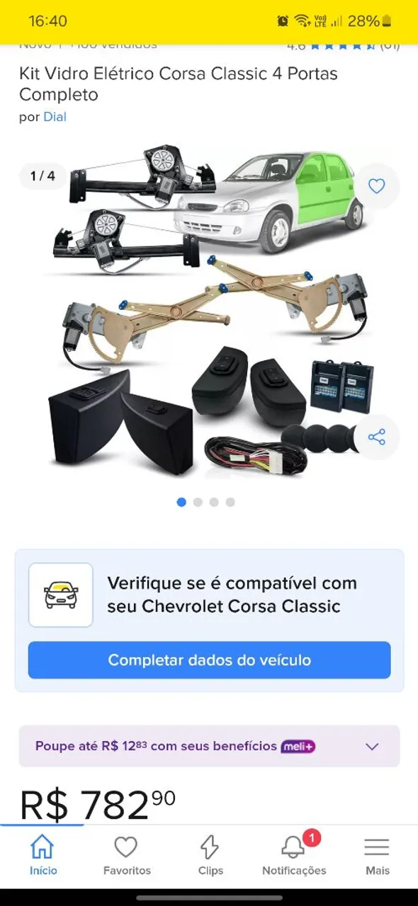 Kit Vidro Elétrico Corsa Classic 4 Portas Completo