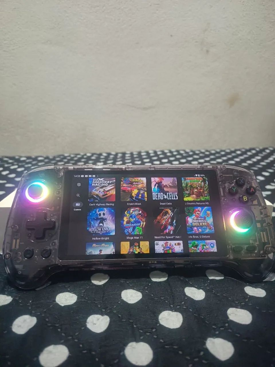 Anbernic RG 557 roxo transparente _ Portátil Emulador Premium