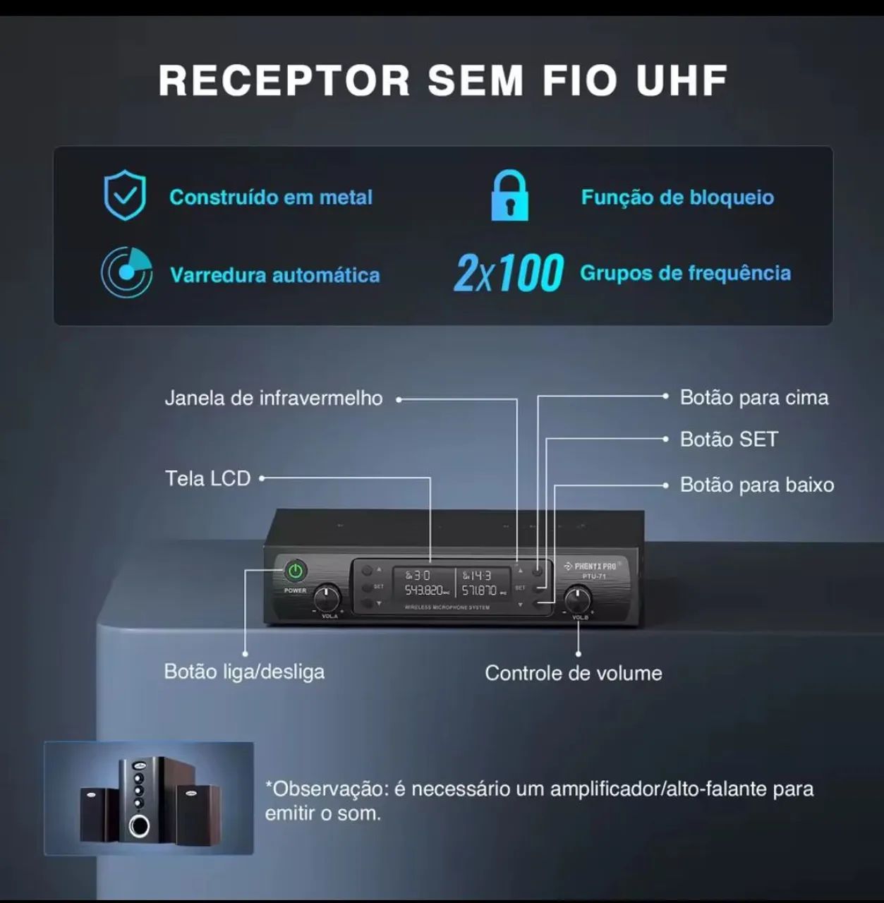 Microfone sem fio PHENYX PTU 71  - Foto 3