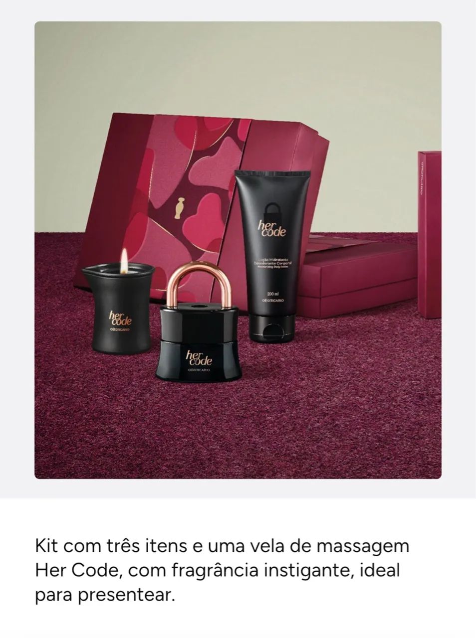 Kit Her Code: Perfume, Loção e Vela