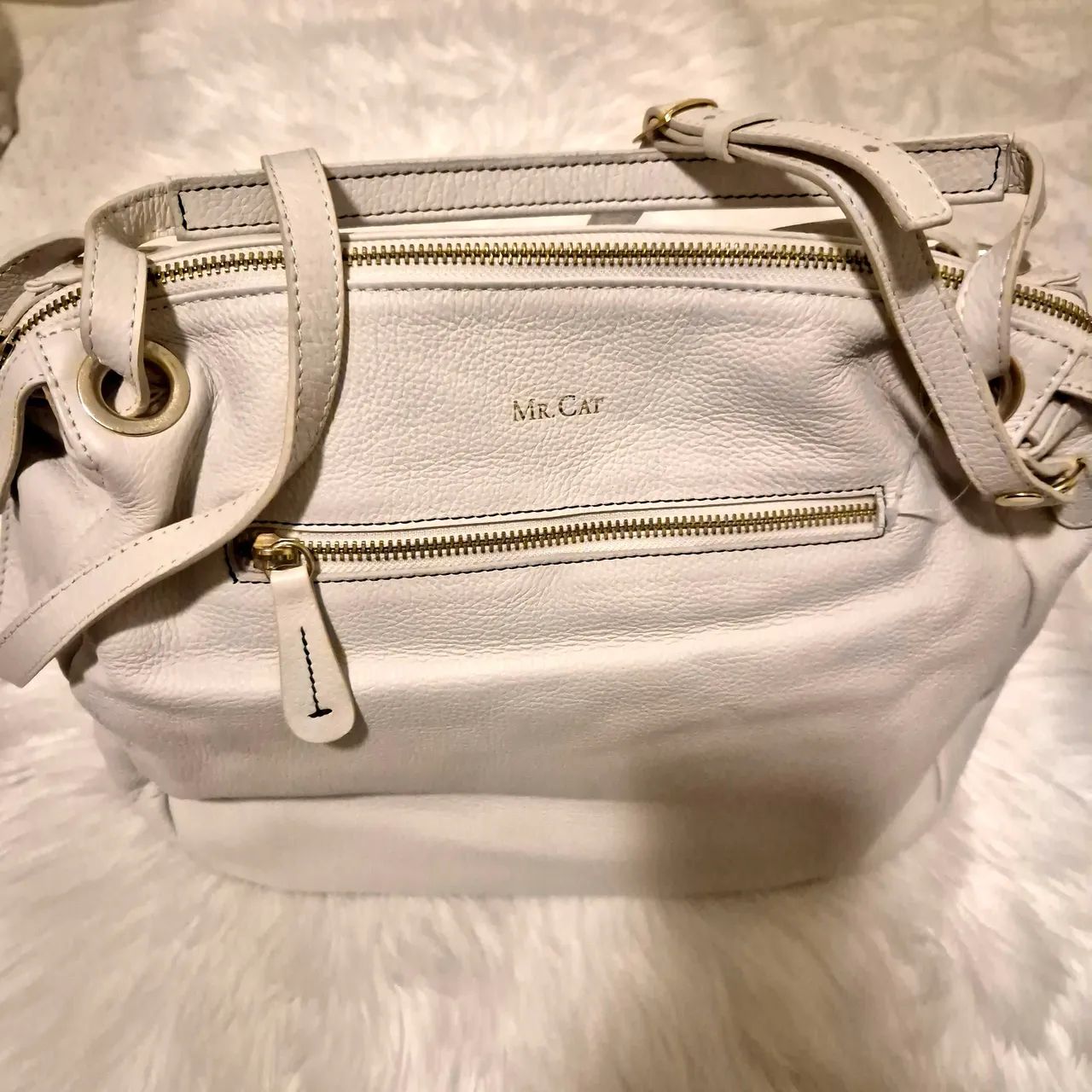 Bolsa media em Couro Off white Mr. Cat 