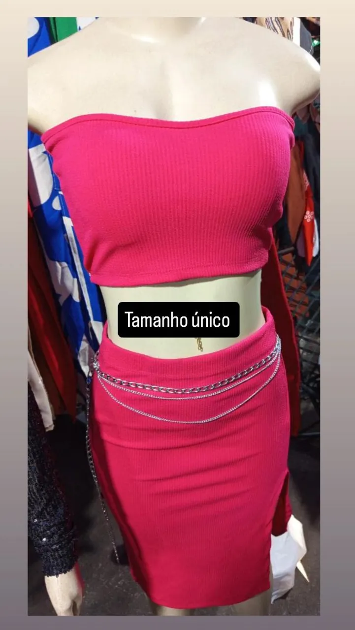 Conjunto Cropped e Saia Canelada Pink