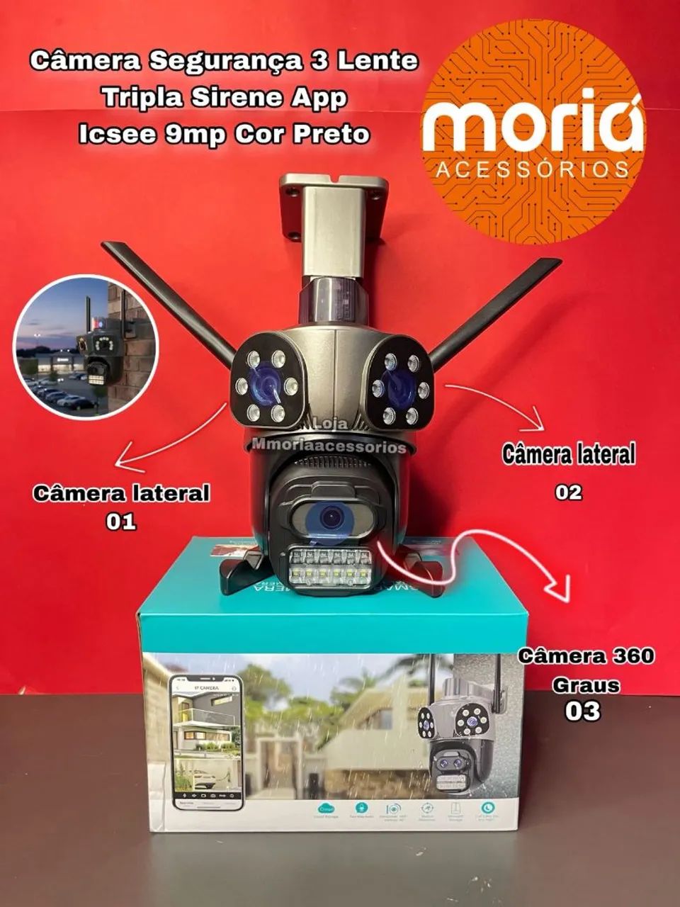 Câmera Wifi Ip66 Full Hd 3 Lentes Icsee Com Áudio Detecção Movimento  - Foto 5