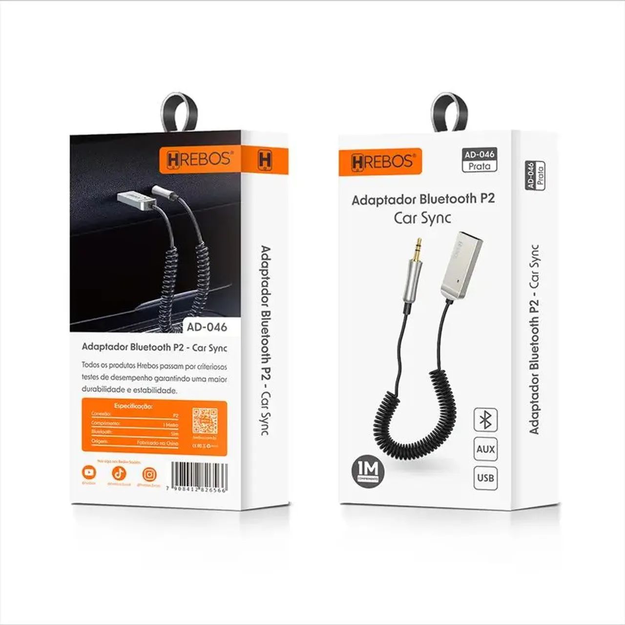 Adaptador Receptor Bluetooth P2 Car Sync 1M HREBOS AD-046