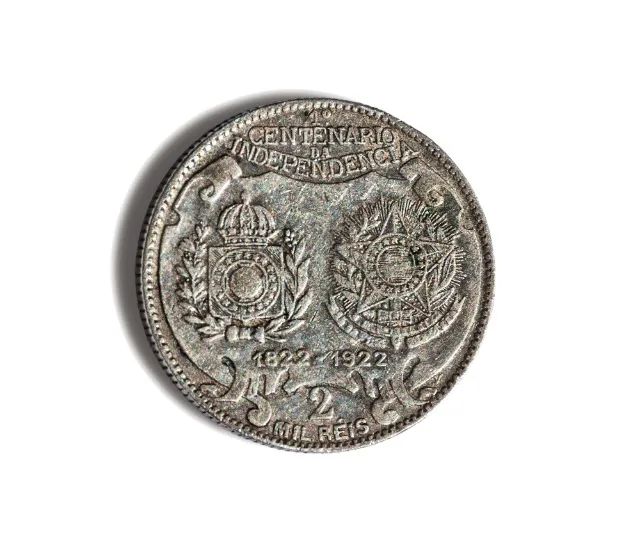 Moeda de 2000 Réis Bras - MBC. 50% Prata. Ano 1922 - D.PEDRO.I. - Foto 2
