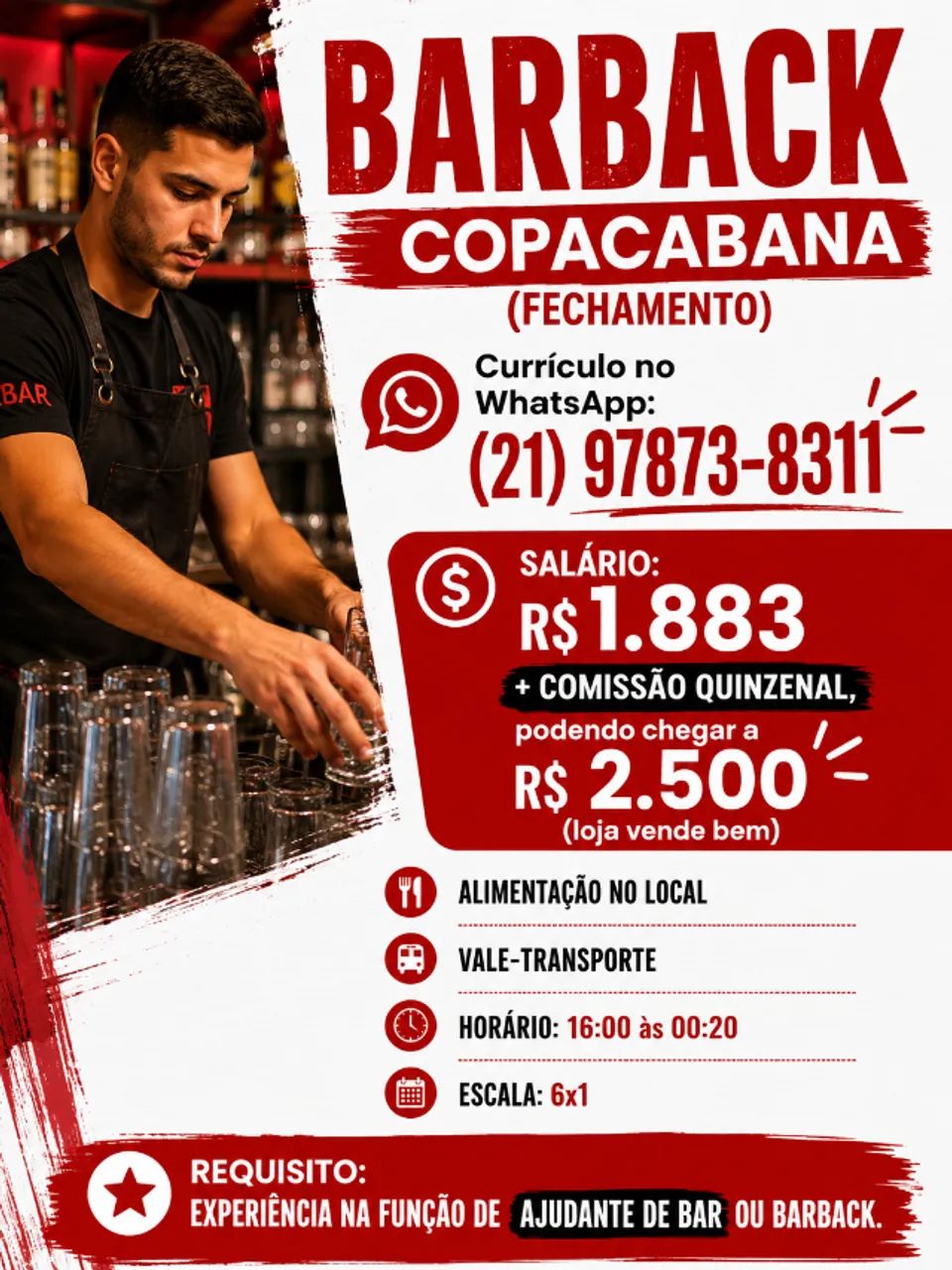 AJUDANTE DE BAR -  COPACABANA 