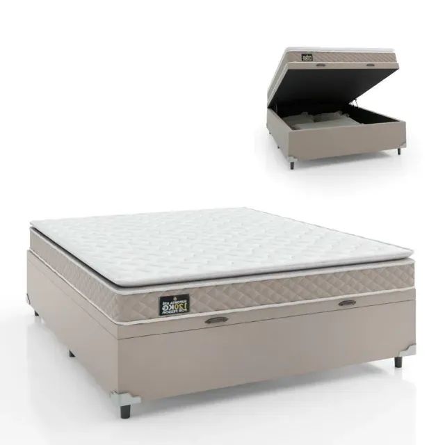 Colchão Casal Espuma D33 + Cama Box Baú Bege