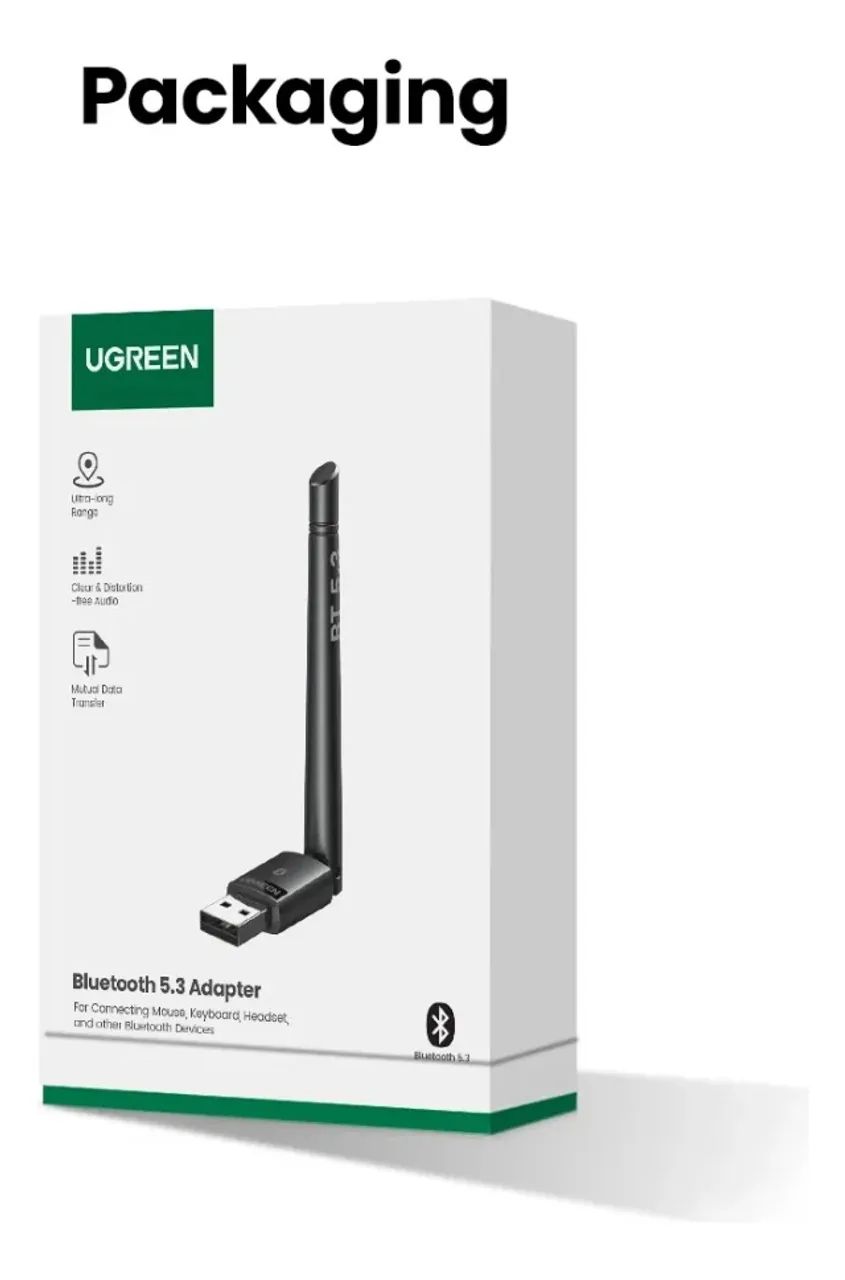 Adaptador Bluetooth 5.4 Ugreen C/ Antena Até 120m E 5 Dispositivos
