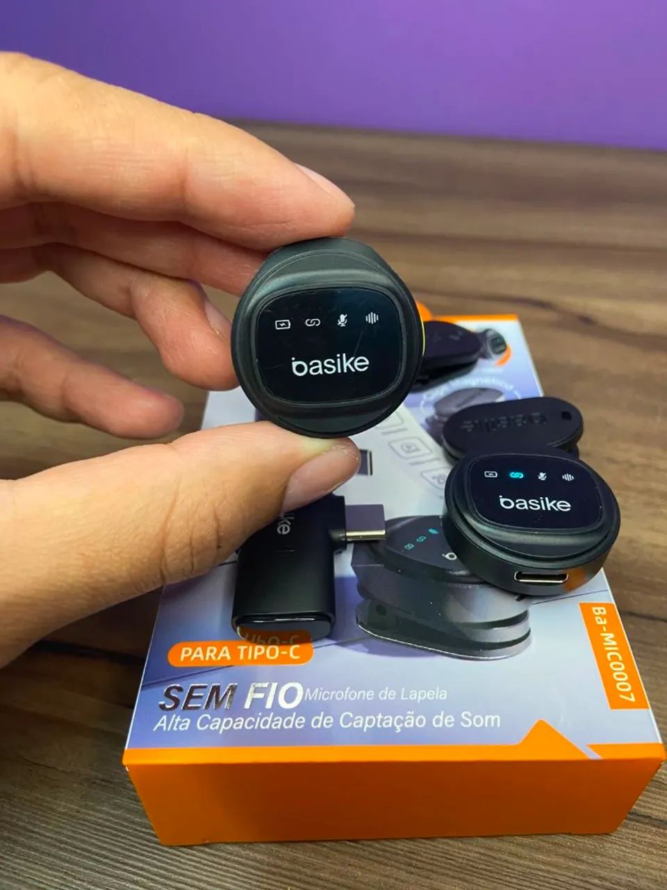 Microfone de Lapela Sem Fio Tipo C  ou Lightning - BASIKE - Ba-MIC0007