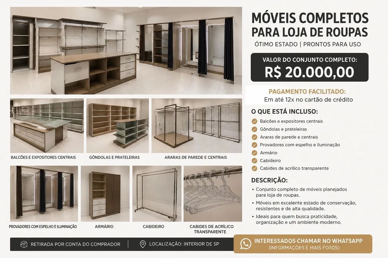 MÓVEIS PARA LOJA DE VESTUÁRIO COMPLETA