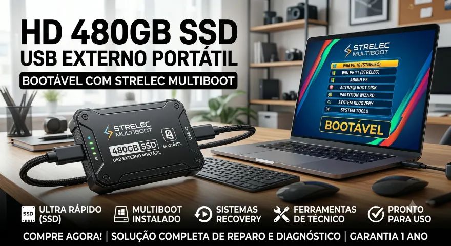 HD 480GB SSD USB Externo portátil Bootavel com Strelec 
