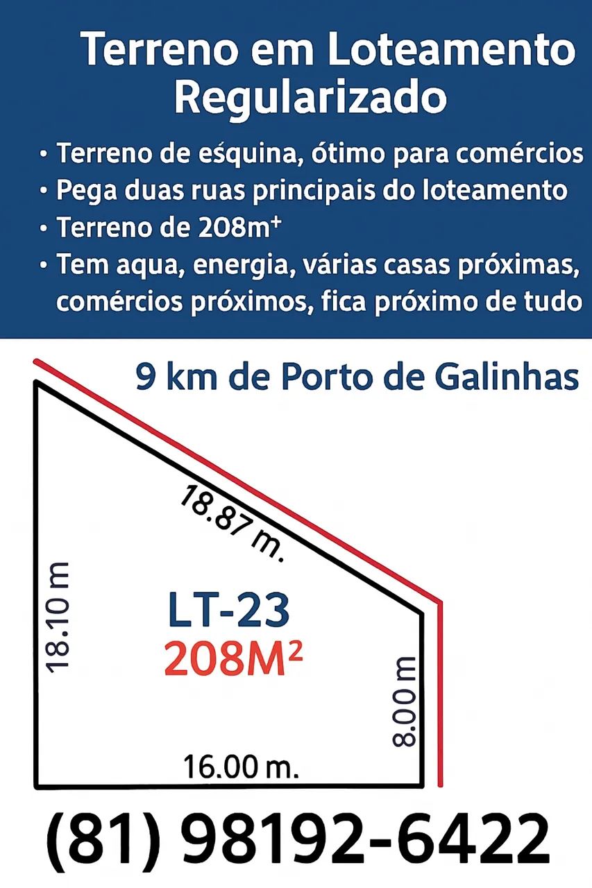 Terreno q 9kms de Porto de galinhas. Tratar com Karoline   *
