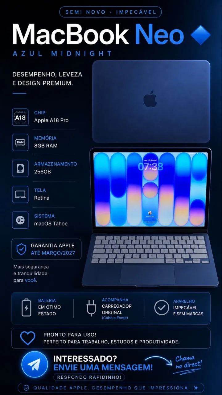 MACBOOK NEO - AZUL MIDNIGHT NOVO - Notebooks - Mucuripe, Fortaleza