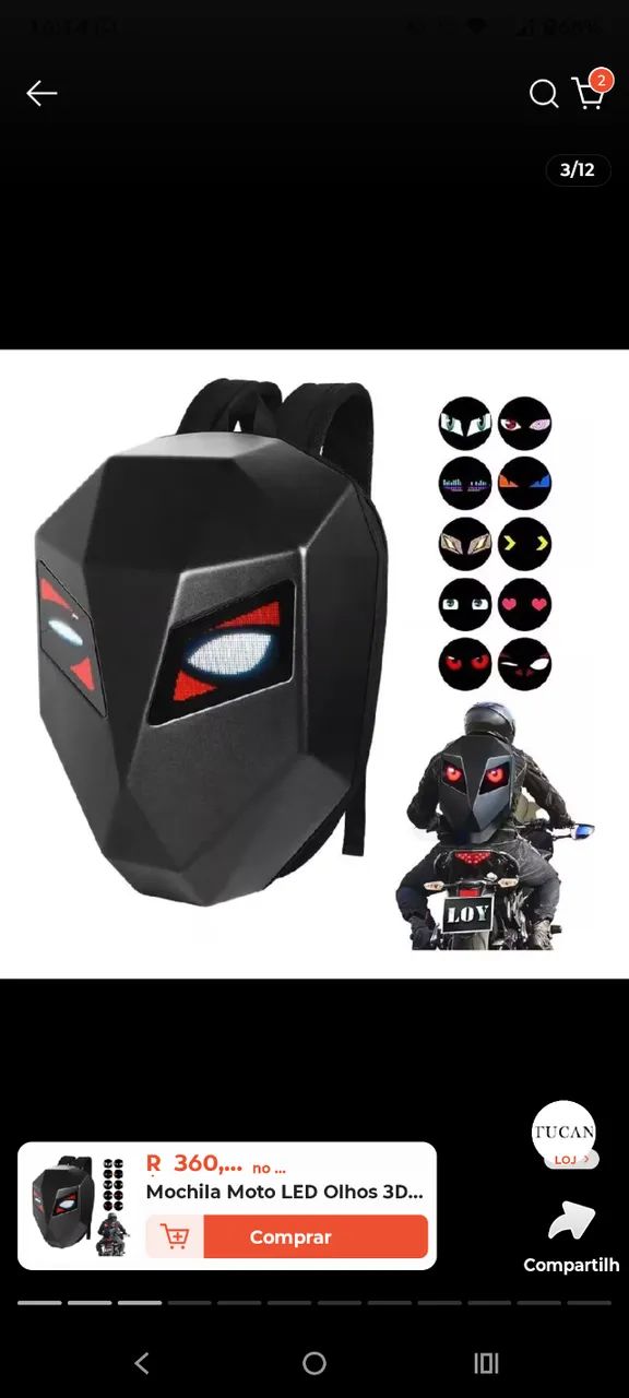 Mochila Motoqueiro Olhos de Led