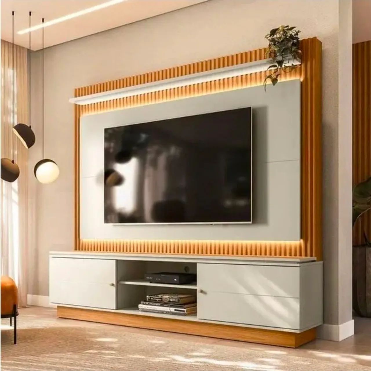 Estante Ripado Para Tv Até 75 Polegadas Com Led Mdf - Foto 3