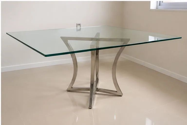 MESA DE JANTAR - TAMPO DE VIDRO E BASE EM AÇO INOX - Foto 2