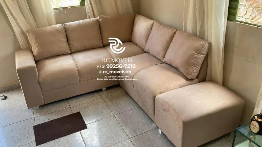 Sofá de Canto com Puff Material suede D33 Confortável Direto da Fábrica - Foto 4