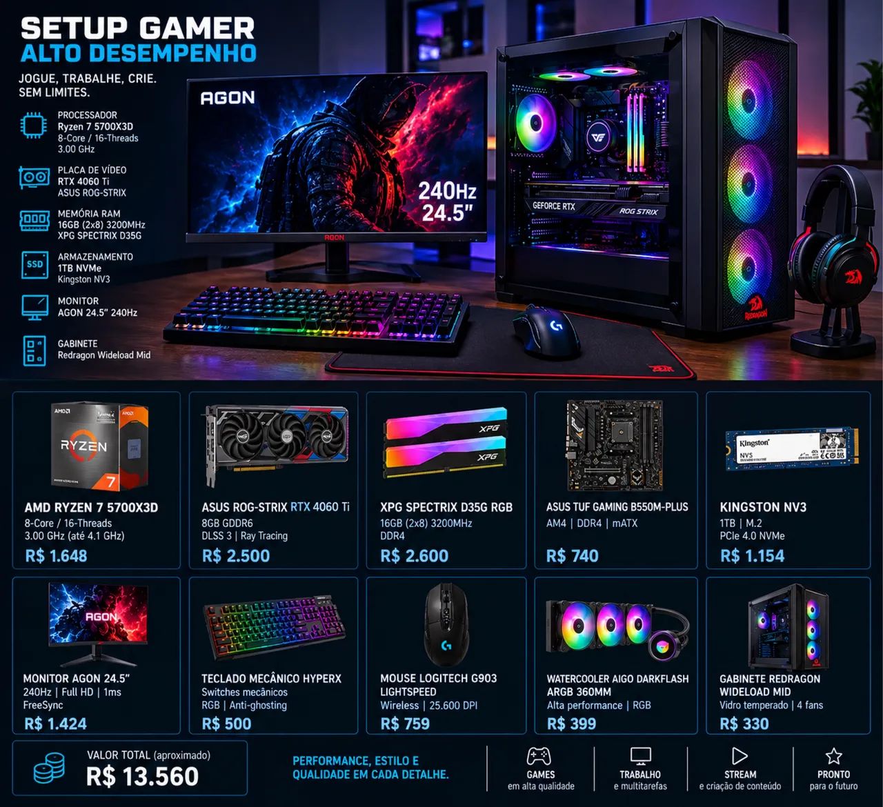 PC Gamer - RTX 4060TI - 240Hz - 32gb  - Foto 3