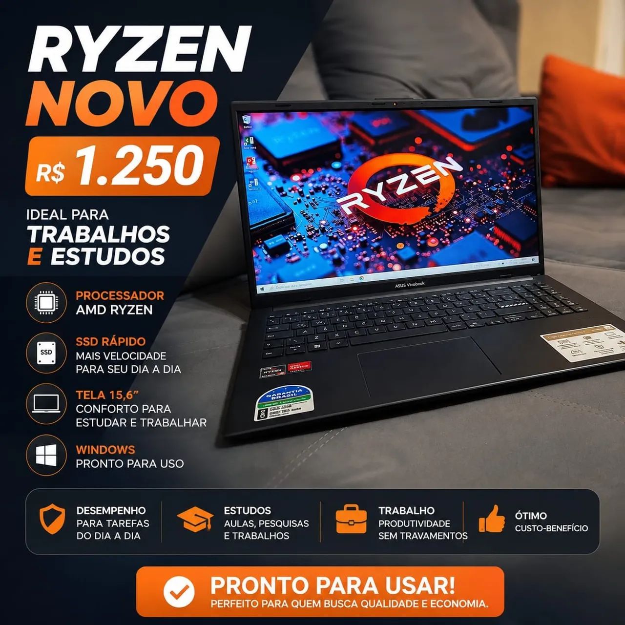 Notebook novo ryzen abaixo de preço