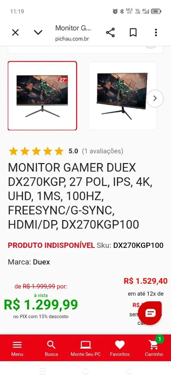 Monitor led ruim para peças 