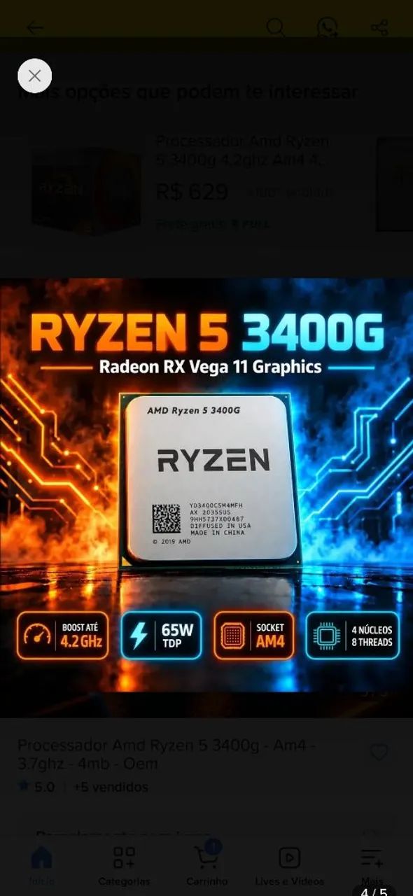 Processador AMD Ryzen 5 3400G - 4 Núcleos / 8 Threads - Foto 2