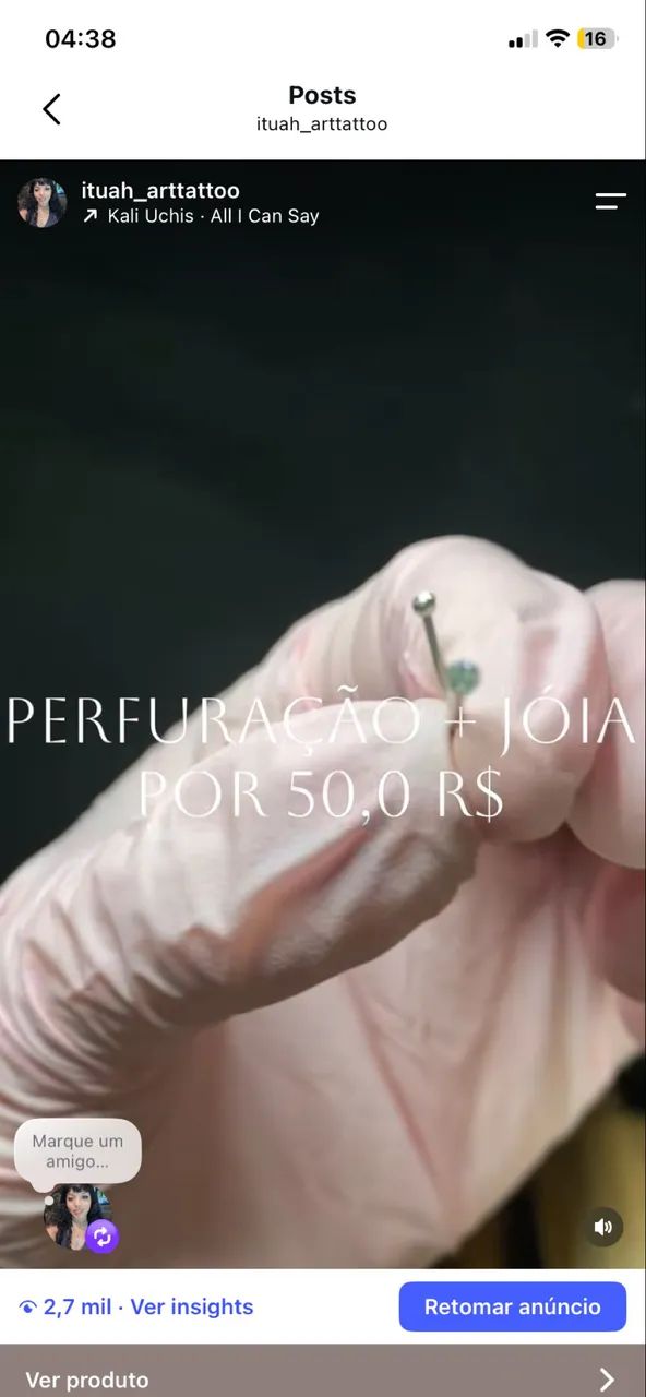 Aplicação de piercing + joia 50,0