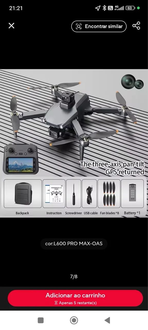 Drone L600 Pro Max - Câmera dupla + GPS + Gimbal 3 Eixos
