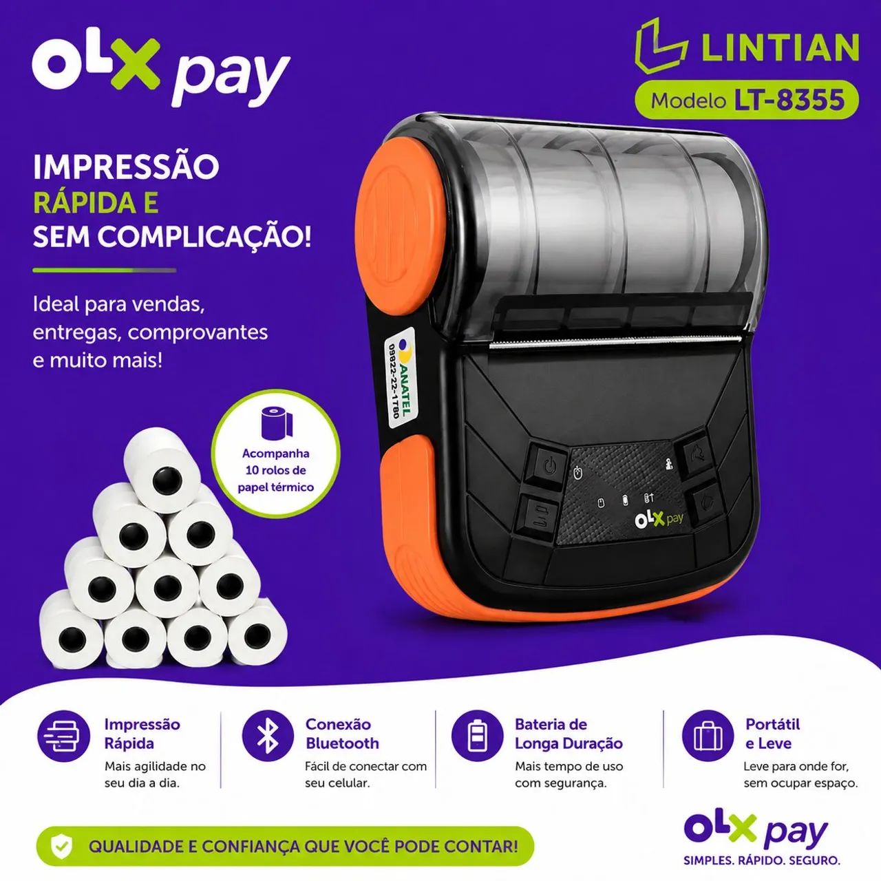 Impressora térmica 80mm portátil 