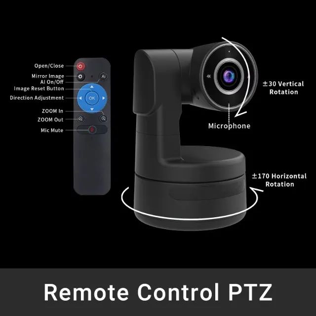 Câmera Webcam PTZ 4k com IA Foco Automático e Microfone, Streamer Vídeo Conferência - Foto 2