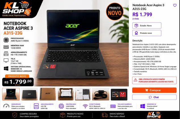 NOTEBOKK ACER ASPIRE 3 12GB RAM 1TB NOVO