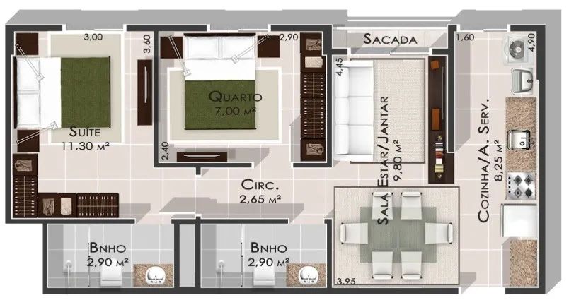 Apartamento 2 quartos (com suíte) - mobiliado - Foto 2