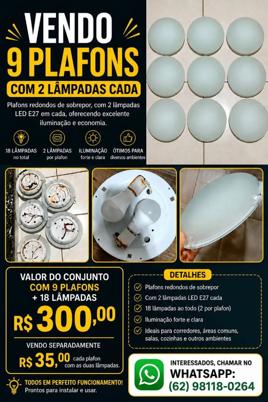 VENDO 9 PLAFONS COM LÂMPADAS