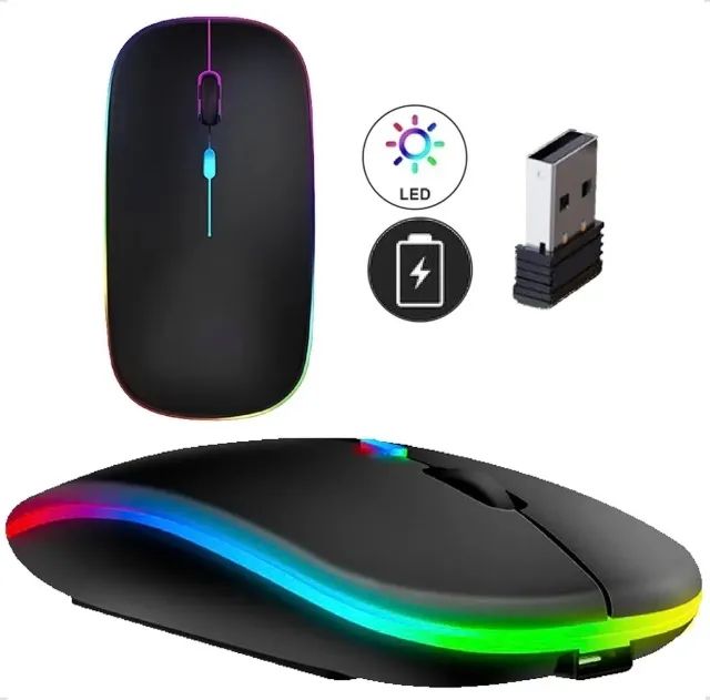 Mouse Sem Fio Recarregável Wireless Optico Led Rgb Ergonômico Sem Fio Para Pc Desktop Note