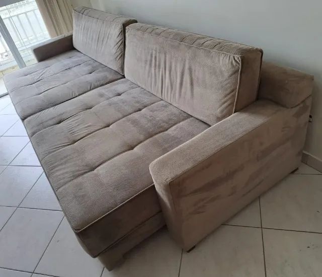 sofá retrátil suede castanho 3m comprimento