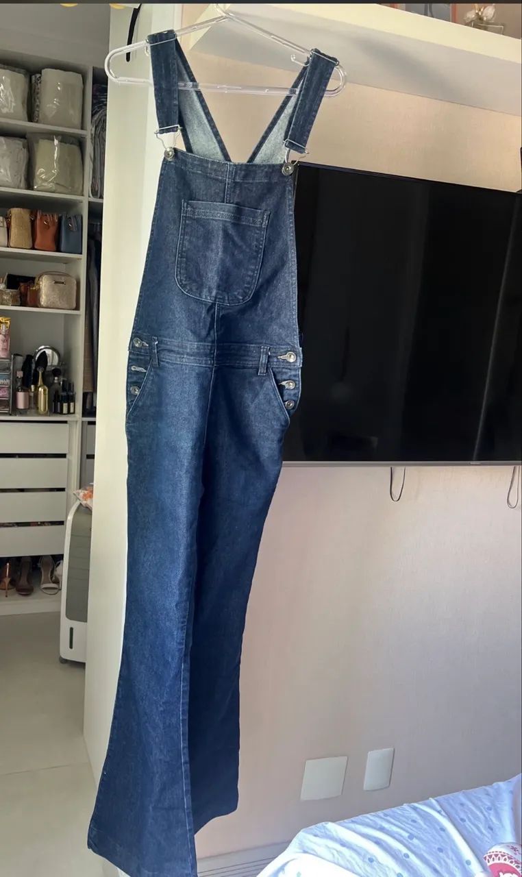 jardineira hering jeans azul p - Foto 3