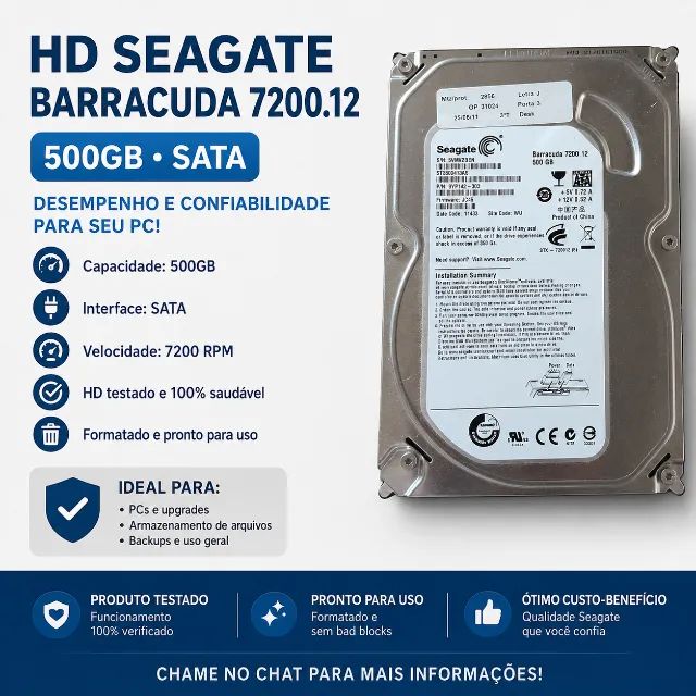 HD Seagate Barracuda 500GB SATA 7200RPM - Testado e Saudável