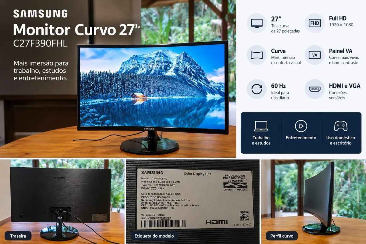 Monitor Samsung Curvo 27 polegadas Full HD - C27F390 - HDMI - Foto 2