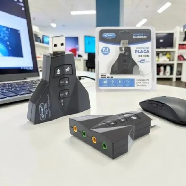 Adaptador Placa De Som Usb 7.1 2 Entradas P2 Fone E Microfone - Foto 2