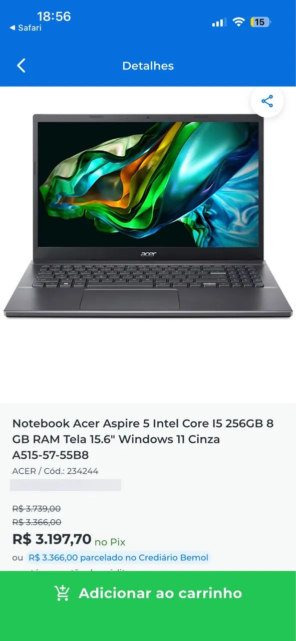 Notebook Acer Aspire 5 Intel Core I5