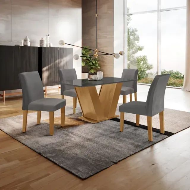 Mesa de Jantar Pequena com 4 Cadeiras Nova Ypê Cinza